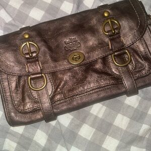 Coach Legacy leather large clutch in bronze w/ missing strap